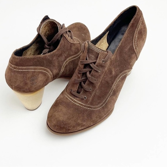 TIMBERLAND Earthkeepers Nevski Brown Leather Oxford Lace Up Block Heel Booties - Picture 1 of 7